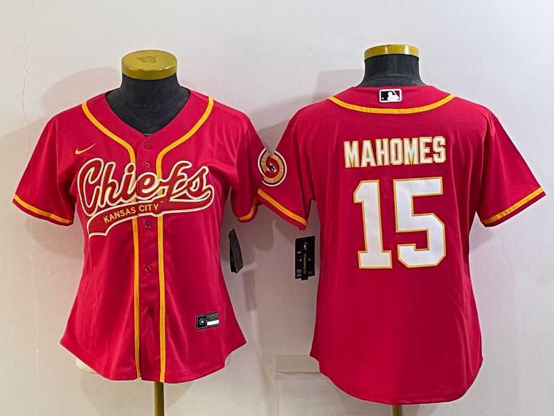 Womens Kansas City Chiefs #15 Patrick Mahomes Red With Patch Cool Base Stitched Baseball Jersey